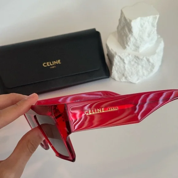 Like new Celine red 61mm exaggerated sunglasses with case - Picture 2 of 5